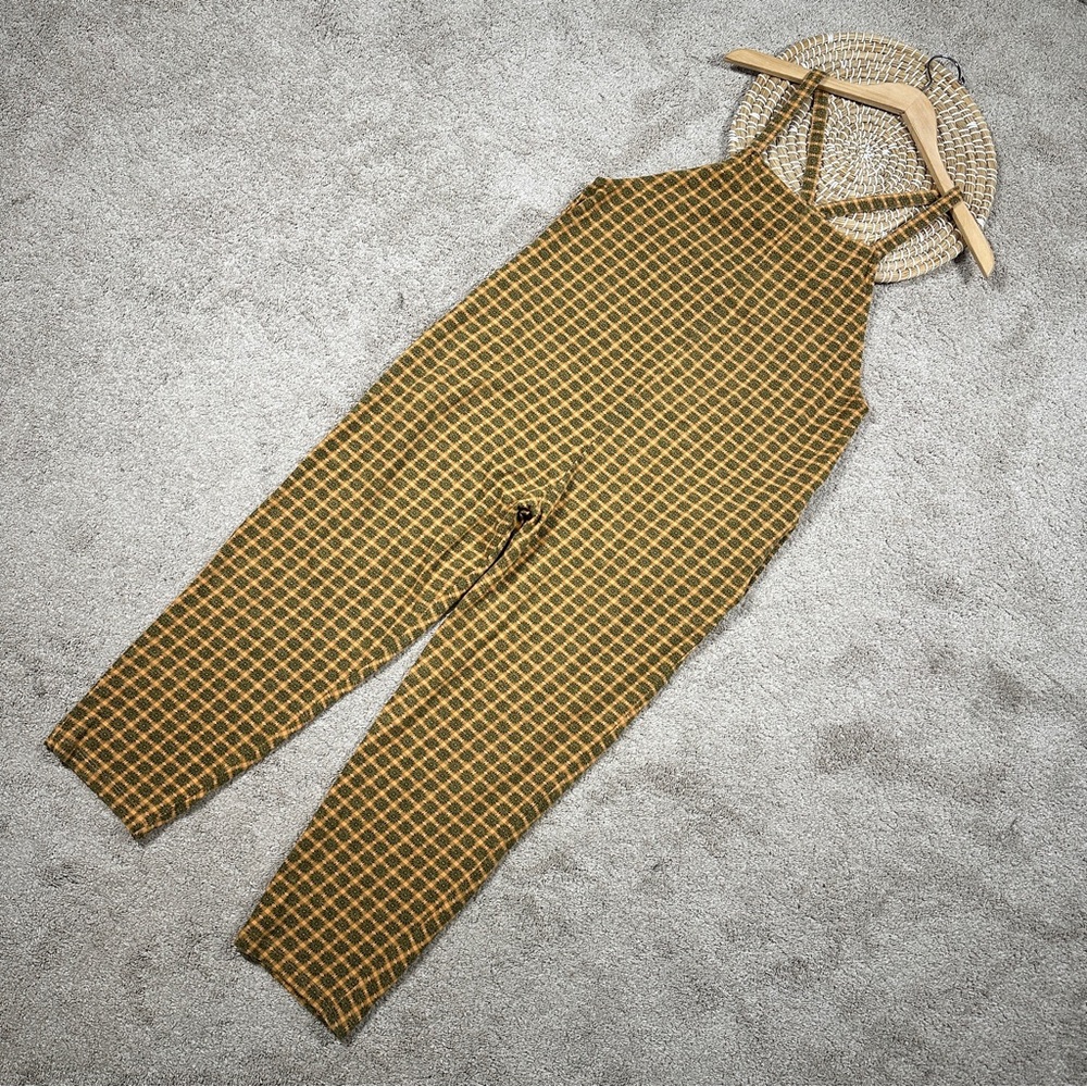 Known Supply Women’s Organic Cotton Cadence Overall Retro in Apricot Plaid M - Picture 3 of 14